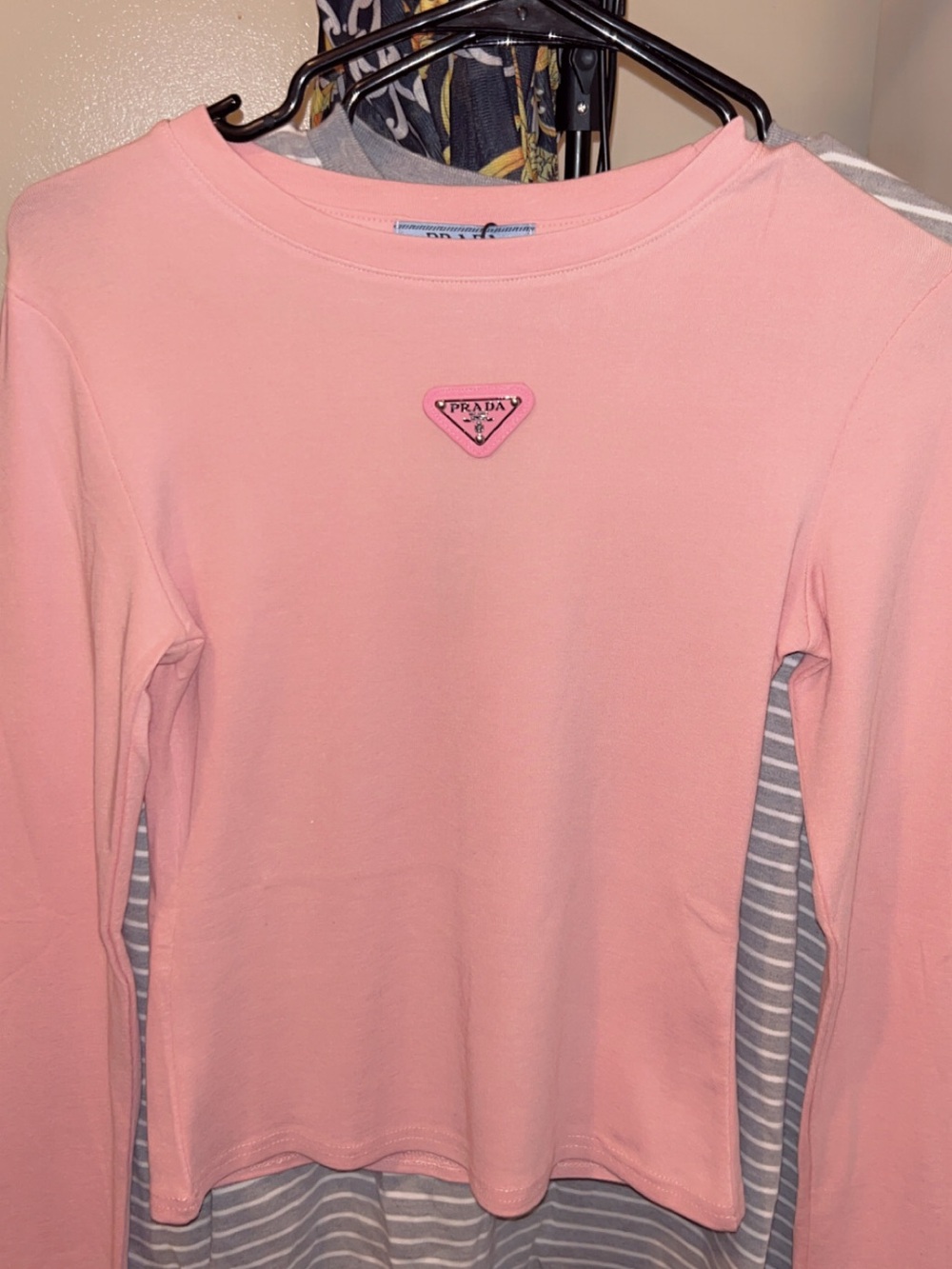 Prada Light Pink Long Sleeve Logo Tee